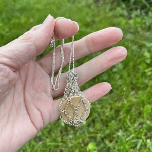 Wooden Disk in Sterling Silver Net with Chain (gift8)